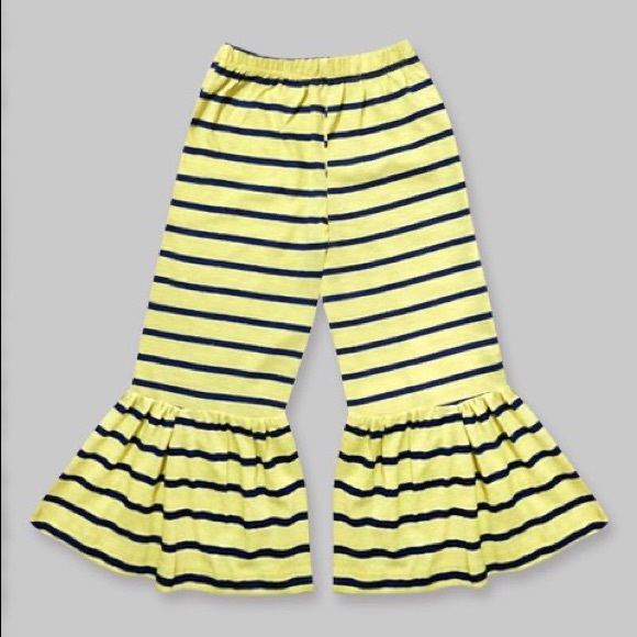 Girls Lemon Yellow & Navy Stripe Boho Ruffle Pants